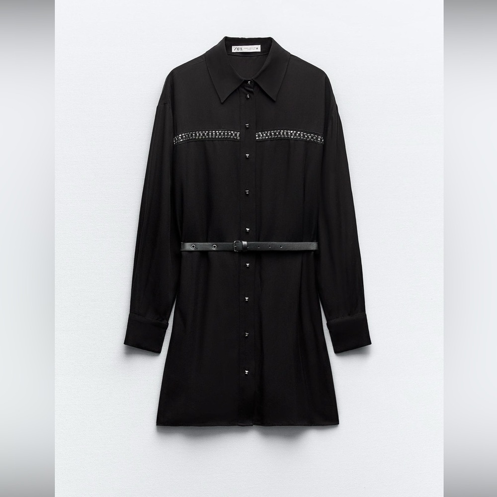 Zara Black Studded Long Sleeve Western Style Dress